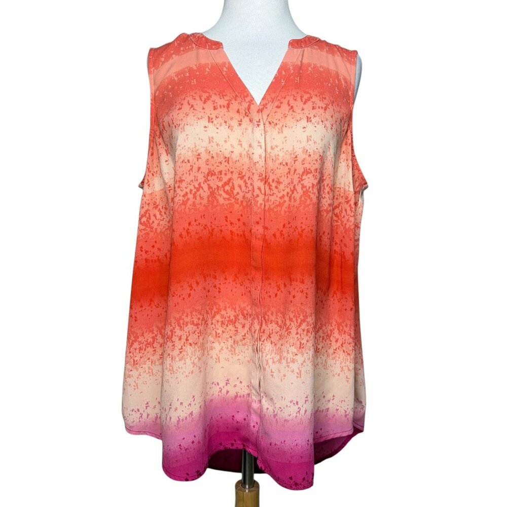 Apt. 9 Woman 1X Sleeveless V-Neck Blouse Ombre Abstract Print Pleated Back Pink